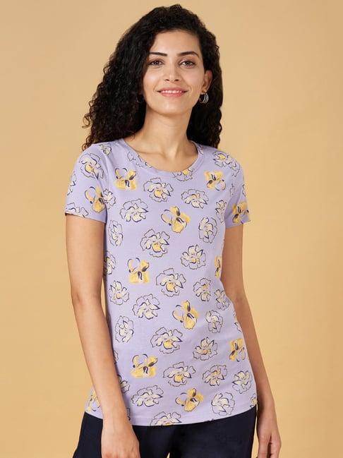 honey by pantaloons lilac cotton floral print t-shirt