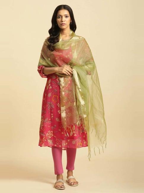 w green woven pattern dupatta