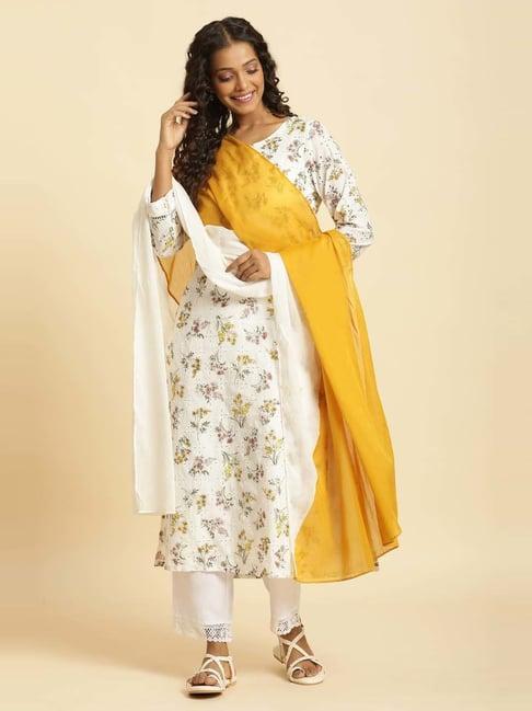 w mustard & white cotton dupatta