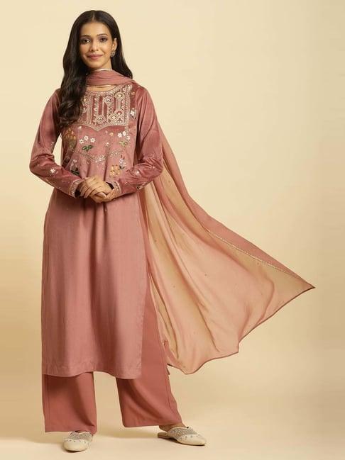 wishful by w brown embroidered kurta palazzo set with dupatta