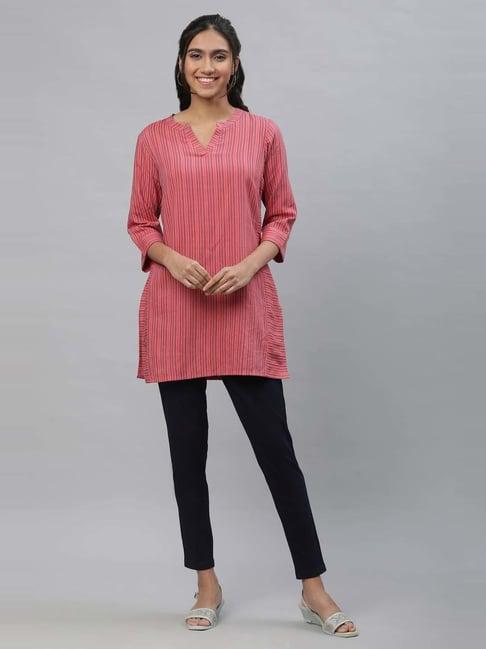 aurelia pink striped straight kurti