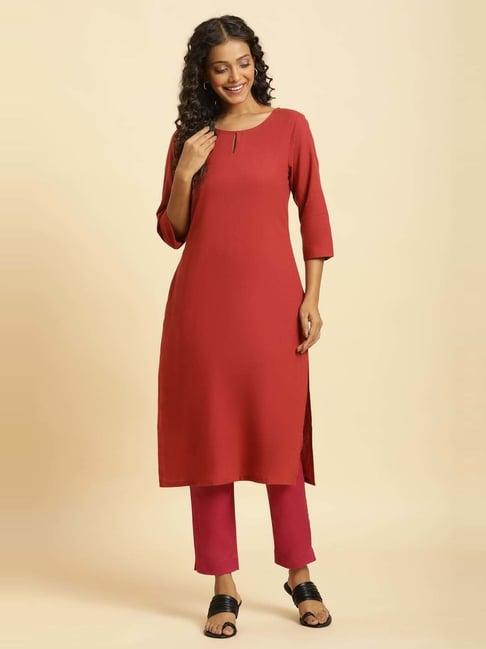 w rust straight kurta