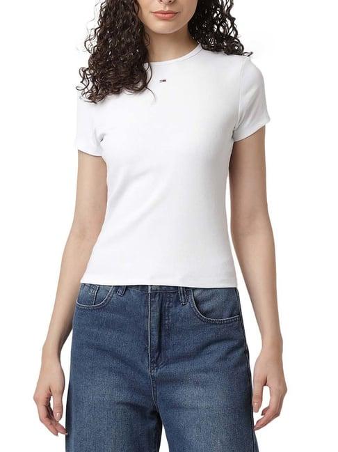 tommy hilfiger white solid slim fit t-shirt