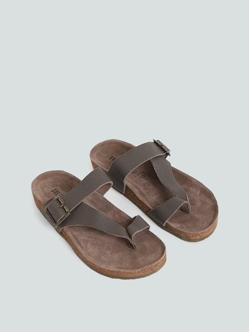 soleplay by westside taupe buckle strap cork leather sandals