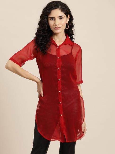 qurvii red regular fit long shirt