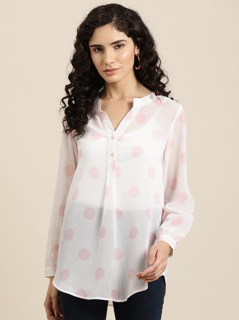 qurvii white & pink polka dot shirt