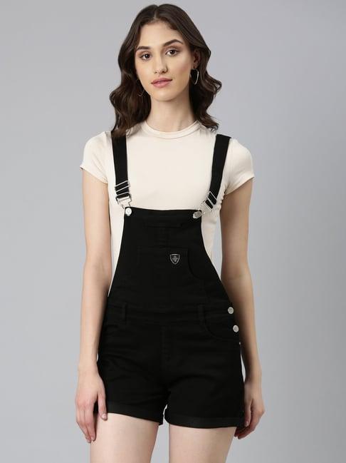 showoff black denim mini dungaree