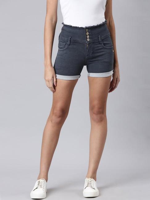 showoff dark grey denim slim fit shorts