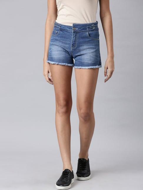 showoff blue denim slim fit shorts