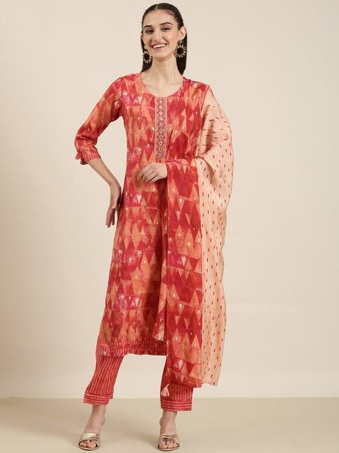 showoff multicolor embellished kurta with pants & dupatta