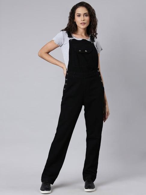 showoff black denim maxi dungaree