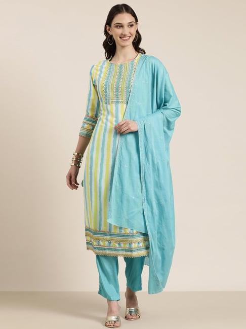 showoff multicolor embellished kurta with pants & dupatta