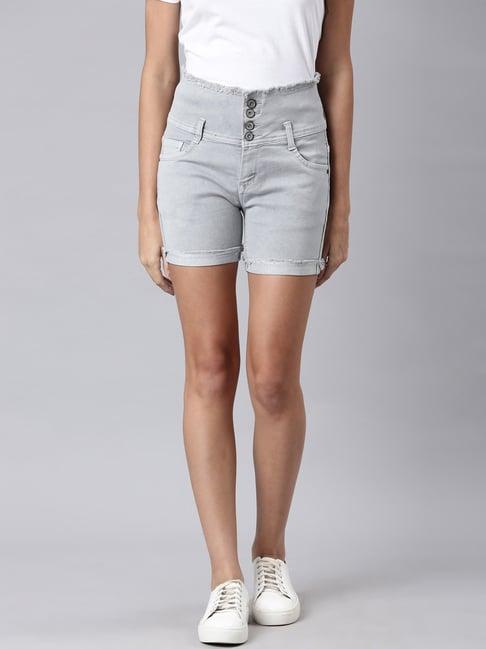 showoff light grey denim slim fit shorts