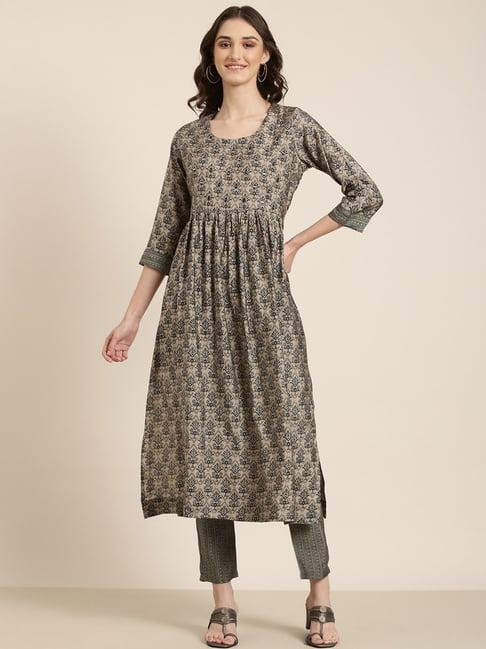 showoff grey embellished kurta with pants