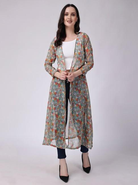 scorpius multicolor floral print long shrug