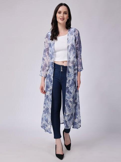 scorpius white & blue printed long shrug