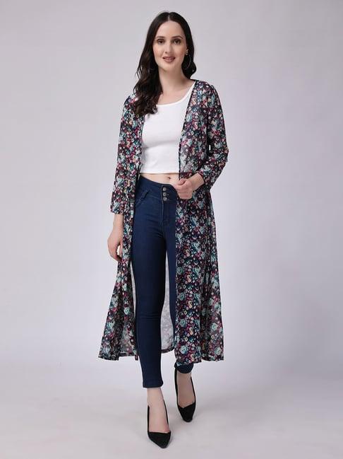 scorpius navy floral print long shrug