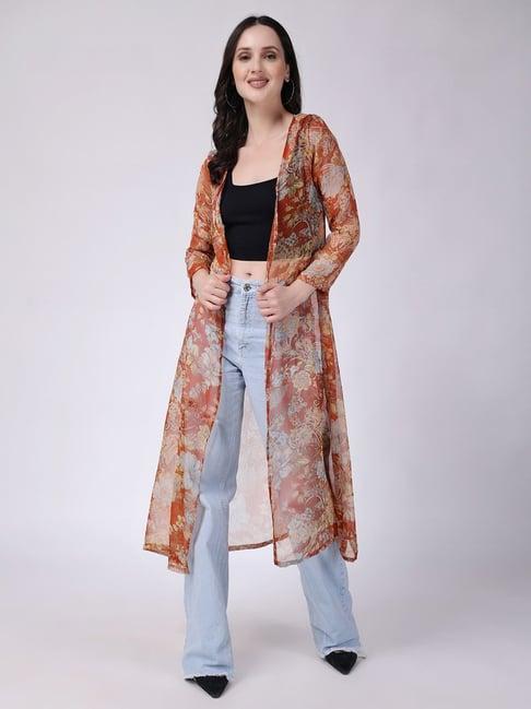 scorpius rust floral print long shrug