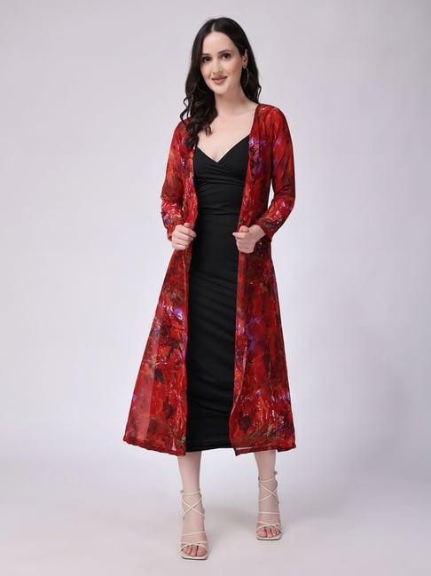 scorpius red printed long shrug