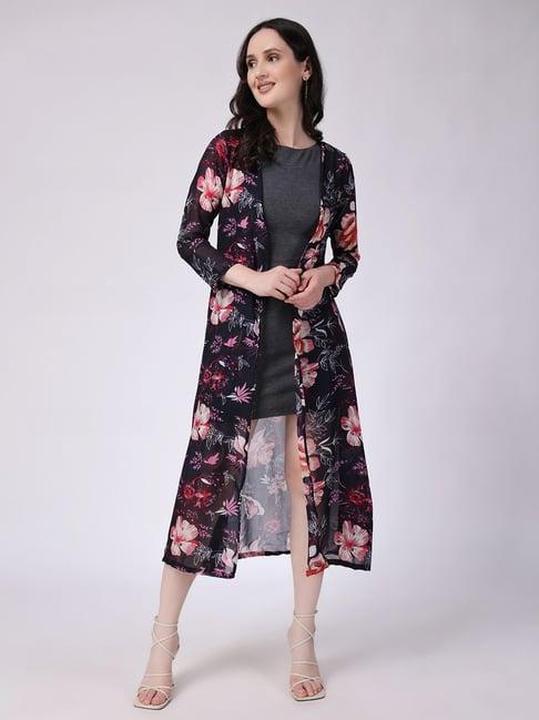 scorpius navy floral print long shrug