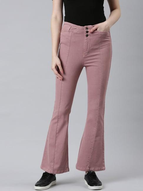 showoff mauve denim flared fit mid rise bootcut jeans