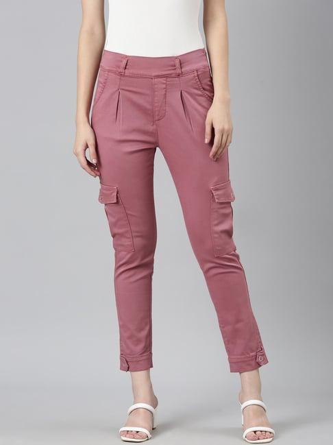 showoff mauve cotton regular fit mid rise jeans