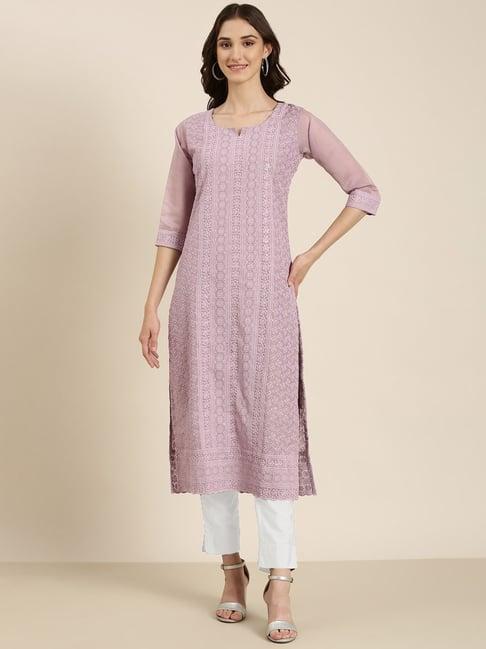 showoff lavender cotton embellished kurta