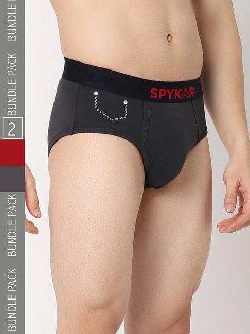 underjeans by spykar grey & maroon briefs - pack of 2