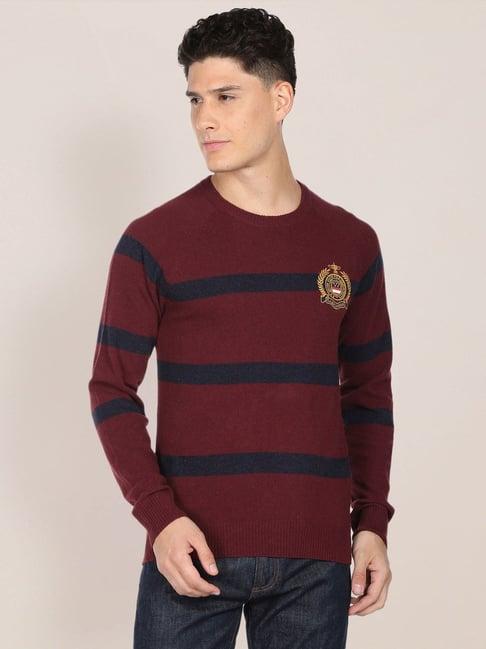 u.s. polo assn. maroon regular fit striped sweater