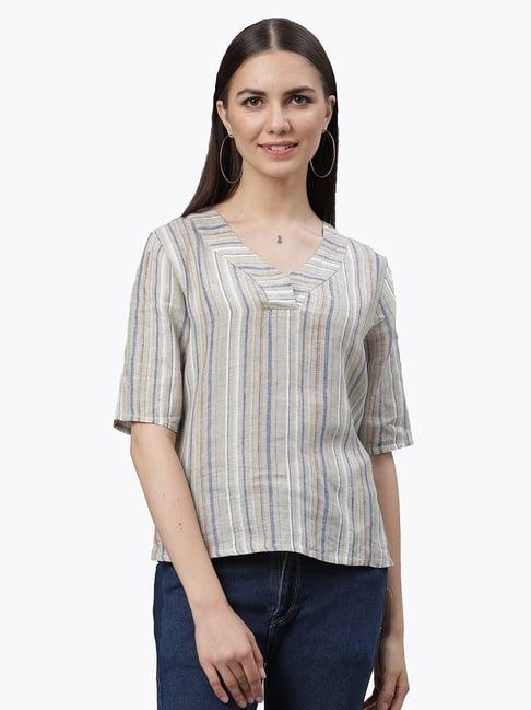 linen club woman multicolor linen striped top