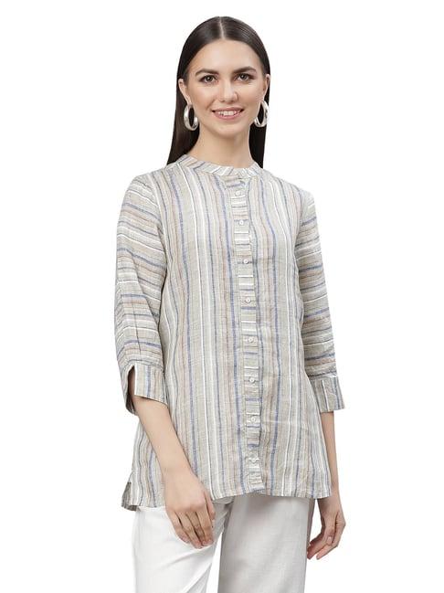 linen club woman multicolor linen striped top