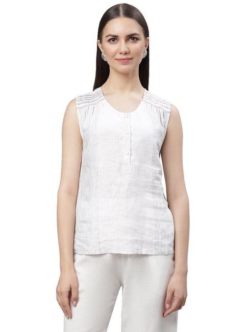 linen club woman multicolor linen striped top