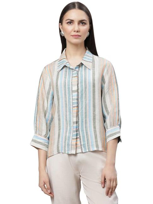 linen club woman multicolor linen striped top