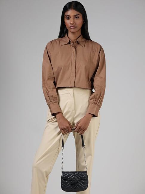 wardrobe by westside solid tan shirt