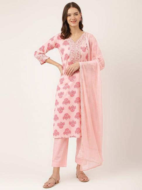 divena pink floral kurta with pant & dupatta