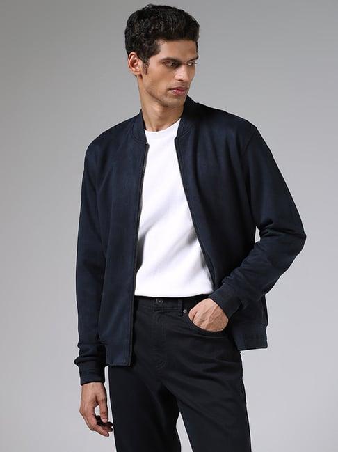 ascot by westside navy blue relaxed fit suede jacket