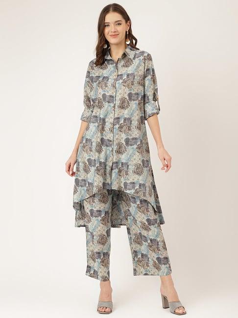 divena light blue floral kurta pant set