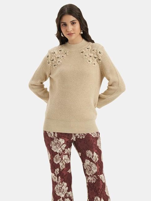 kazo beige floral embellished pullover