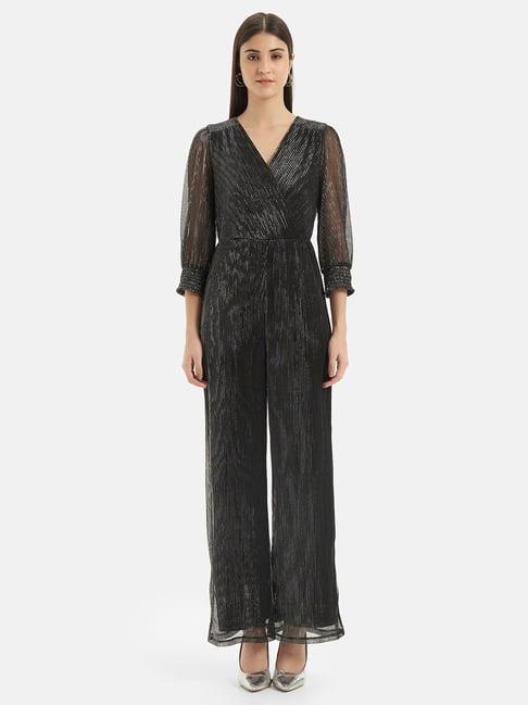 kazo black & silver overlap jumpsuit