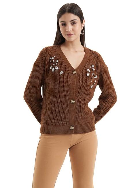 kazo brown embellished cardigan