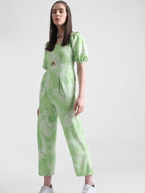 only mint green blended printed jumpsuit