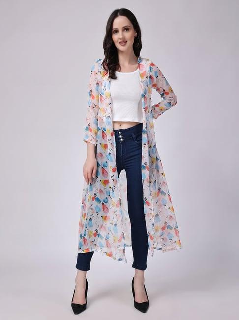 scorpius white floral print long shrug