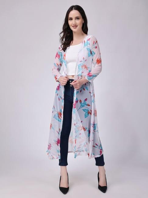 scorpius white floral print long shrug