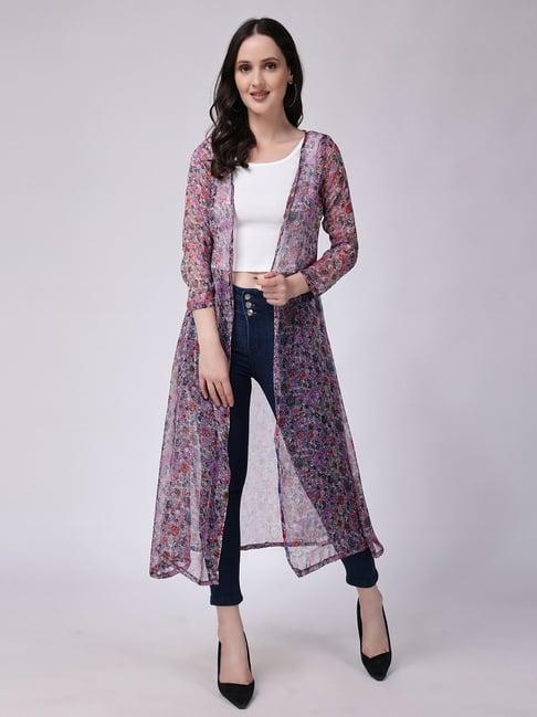 scorpius purple floral print long shrug