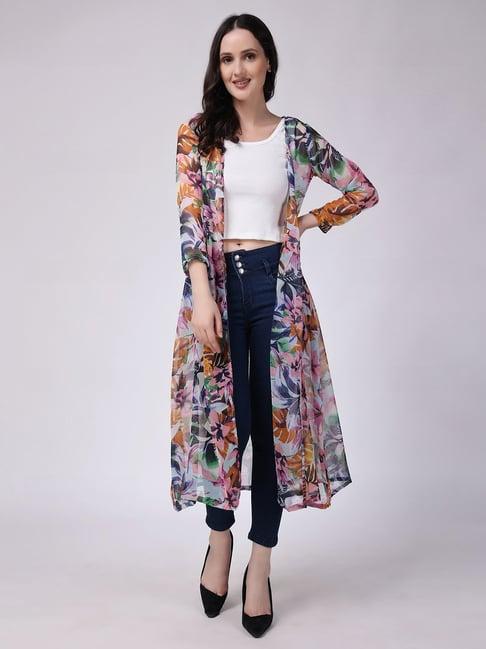 scorpius multicolor floral print long shrug