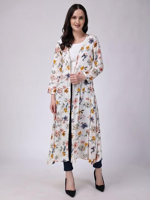 scorpius white floral print long shrug