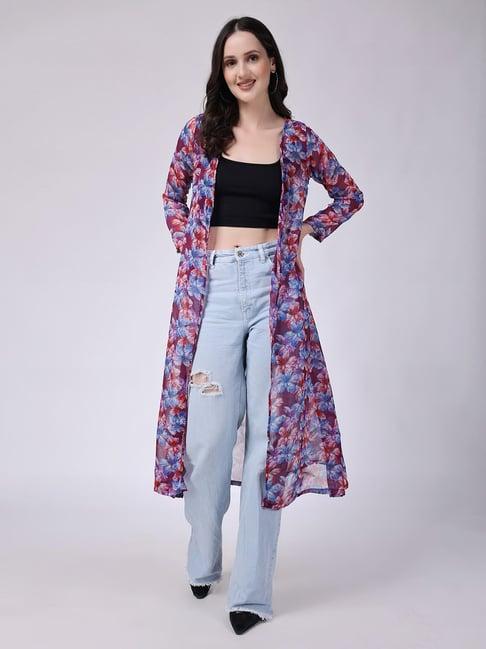 scorpius purple floral print long shrug