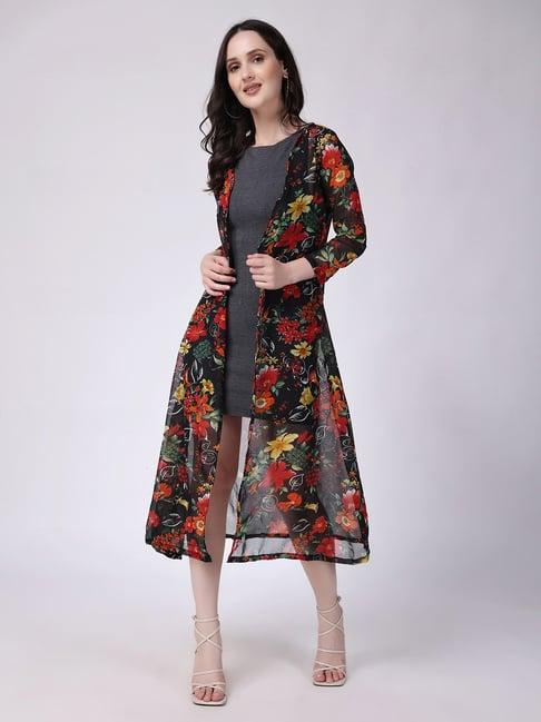 scorpius black floral print long shrug