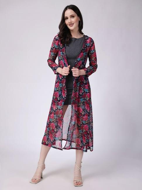 scorpius navy floral print long shrug