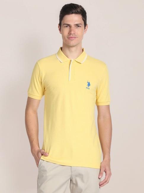 u.s. polo assn. light yellow cotton slim fit polo t-shirt